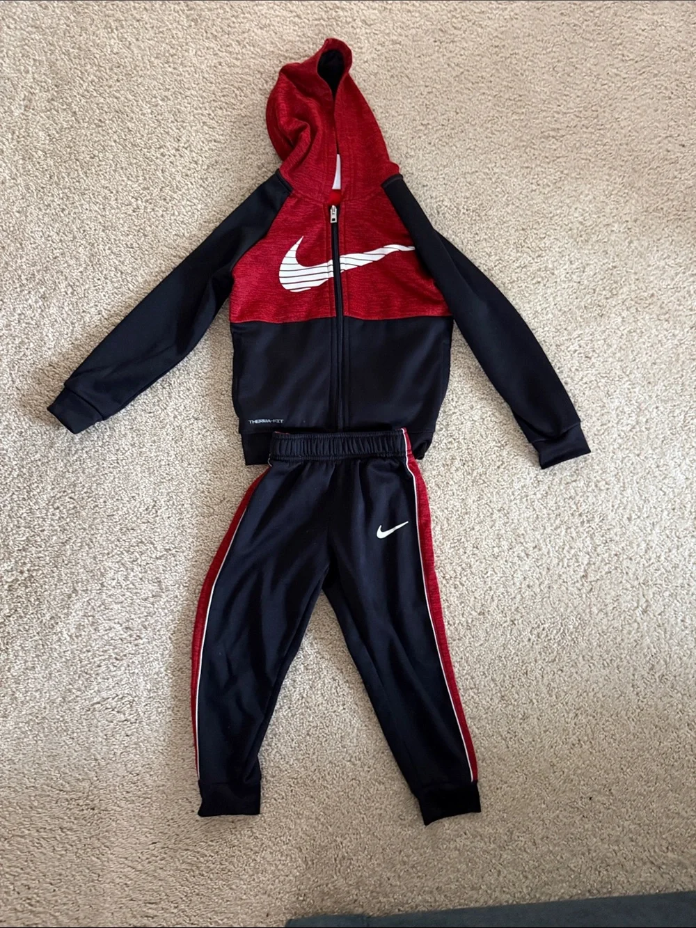 Nike Black and Red Kids Hooded Jacket & Joggers Set